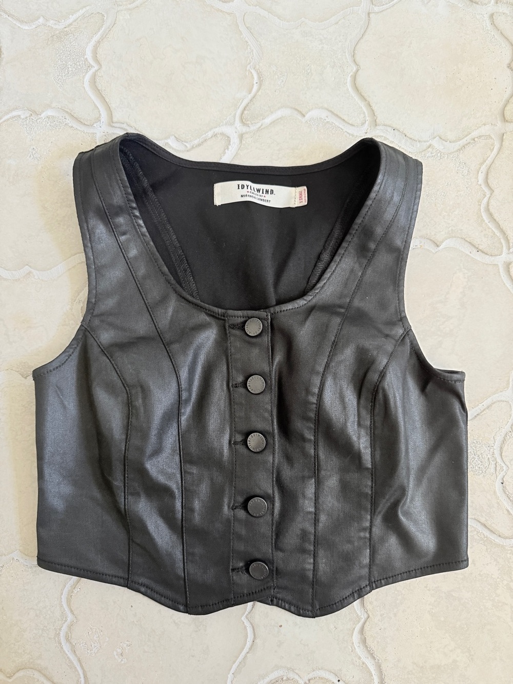 Idyllwind Black Vegan Leather Button Crop Vest